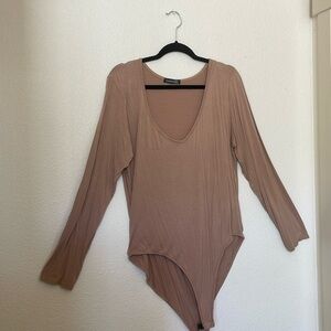 Boohoo Tan Cotton Stretch Bodysuit Size 16